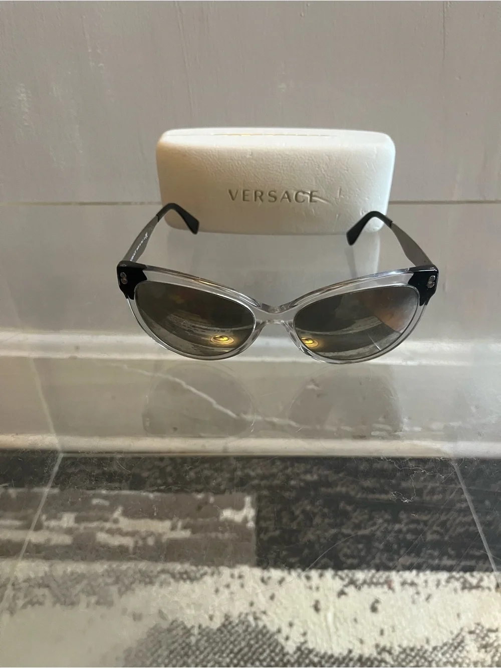 Versace VE4338 Cat-Eye Sunglasses Grey Frame Iconic Medusa Logo + Hard Case